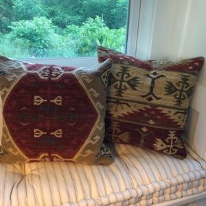 Two Pottery Barn kilim pillow covers